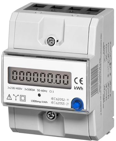 Miratic Contatore Energia Elettrica Trifase 80A Misuratore Consumo Elettrico Indicatore Aggiuntivo Pulsante RESET Montaggio Guida DIN TH-35mm