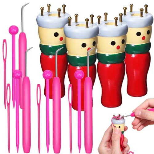 Milisten Kit de Tricot Poupée en Bois 4 Pièces, Accessoires de Tissage, Jouet DIY pour Débutantes, Matériaux Naturels, Activité Manuelle Créative pour Garçon et Filles, Couleur Aléatoire