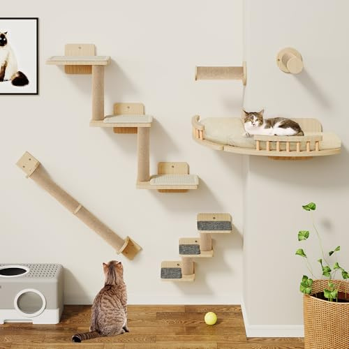 YITAHOME Mur d'escalade pour chat, mur d'escalade en bois, 7 pièces, stable, avec 3 arbres à chat, 2 plateformes d'angle, 2 escaliers pour chat, dormir, jouer, se détendre