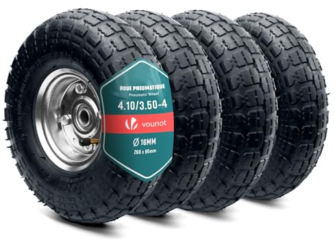 VOUNOT® Set da 4 Ruote Pneumatica 3.5-4 con Camera d'Aria, Ruota Carriola 260x85mm Foro 16 mm con Cuscinetti a Sfere, Ricambio per Carrello, Carretto e Rimorchio da Giardino