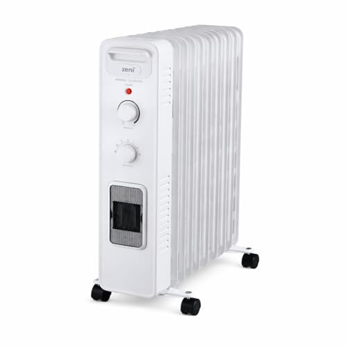 Zeni 11-Fin Manual Oil Filled Radiator & PVC Heater 2-In-1 | 3 Heating Modes | 4 Wheels | 225 x 372 x 568mm | Tip-Over & Overheat Protection & Anti-Freeze for Safety