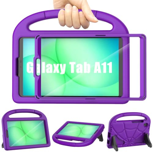 Kids Case for Samsung Galaxy Tab A11 8.7inch 2025/Galaxy Tab A9 8.7inch 2023, Mansiruyi Lightweight Shockproof Samsung A11/A9 Tablet Case with Screen Protector Handle Stand for Galaxy A11/A9 -Purple