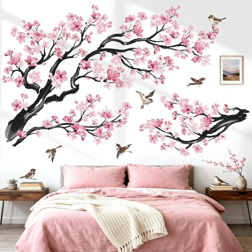 wondever Adesivi Murali Fiori di Ciliegio Rosa Adesivi Parete Ramo (XL)