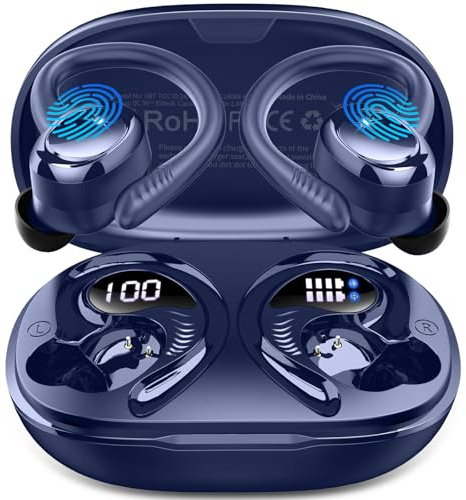 Bluetooth 5.4 Kopfhörer Sport, 2026 Neu In Ear Kopfhörer Kabellos Bluetooth mit 6D Stereo/4 ENC Mic, 50H Noise Cancelling Ear buds, Over-Ear Sportkopfhörer mit Ohrhaken, IP7 Wasserdicht Ohrhörer