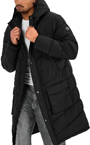 Redbridge Manteau matelassé - Parka longue avec capuche et poches plaquées - Veste d'hiver chaude doublée avec boutons-pression et fermeture éclair - Coupe droite