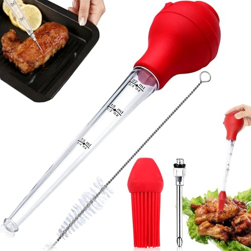 Liekadijiae 22ml Bratenspritze, Truthahn-Spritze, Bratenspritzen mit Backpinsel Fleisch Marinadespritze Reinigungsbürste, Bratenspritze für Fleisch Bratspritze Pipette Huhn Backen Kochen