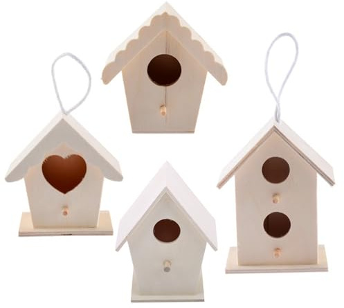 DIY Bird Houses, 4pcs Unfinished Heart-Shaped Wooden Birdhouse Kit