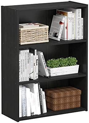 Furinno PASIR Book Shelf, 3-Tier Bookshelf, Storage Shelves Bookcase, 9.7 x 23.7 x 31.5, for Living Room, Bedroom, Home Office, Americano