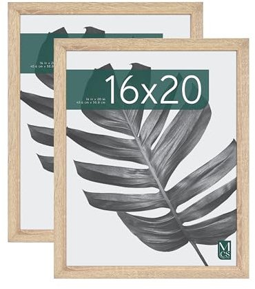 MCS Studio Gallery 16x20 Poster Frame Natural Woodgrain, Vertical & Horizontal Wall Hanging Large Picture Frame for Photos, Posters & Art Prints (2-Pack)