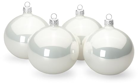 SIKORA Essentials Klassische Christbaumkugeln aus Glas - Hochglanz - 6 Farben 3 Größen Premium Qualität, Farbe/Modell:Weiss Hochglanz 4er Set, Höhe in cm:6 cm