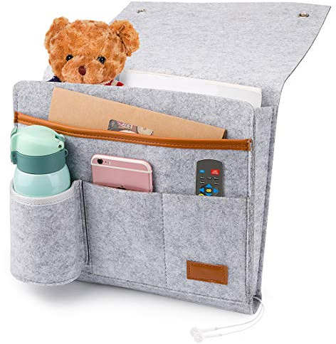 Hotott Tasca da Letto,Borsa da Comodino Feltro da Comodino Organizzatore Tasca Portaoggetti Letto Borsa Feltro Comodino per Bottiglie d'Acqua, iPad, Tavoletta, Riviste, Telecomando