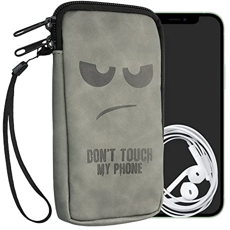 kwmobile Handytasche für Smartphones L - 6,5 - Kunstleder Handy Tasche Don't Touch My Phone Grau - 16,5 x 8,9 cm Innenmaße