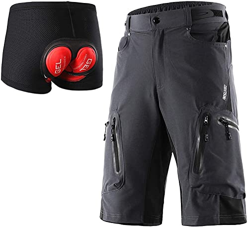 FASCINATDECO Pantaloncini MTB Uomo, Pantaloncini Ciclismo Biciclette con 3D Cuscino, Bici MTB Pantaloni Loose Traspirante Shorts per Ciclismo da Corsa All'aperto (Grigio con Cuscino,M)