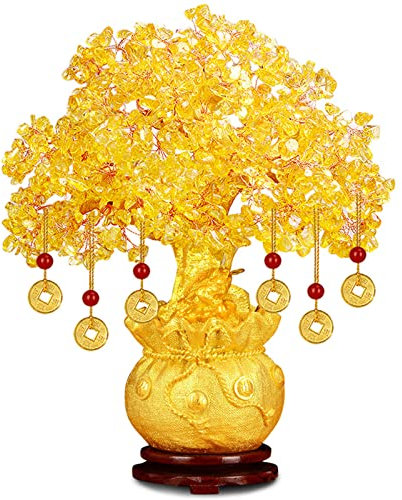 Fayemint Gold Citrin Edelstein Baum, Gold Glücksbaum Pfennigbaum, Bonsai für Glück Geld, Geeignet für Die Dekoration von Büros und Wohnzimmern, für Reichtum