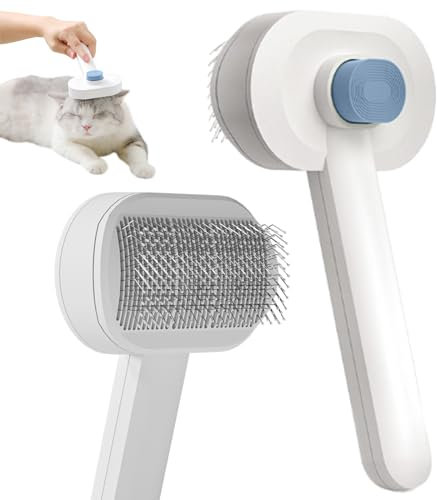 ZEWZE Katzenbürste mit Luftkissen, Selbstreinigende Haustierbürste für Langhaar/Kurzhaar, beseitigt effektiv Tomentose unter der Unterwolle und Verfilzungen (Weiß+Blau)