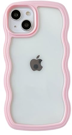 Caseative for iPhone 15 Case,Cute Curly Wave Frame Shape Shockproof Soft Phone Case (Pink)