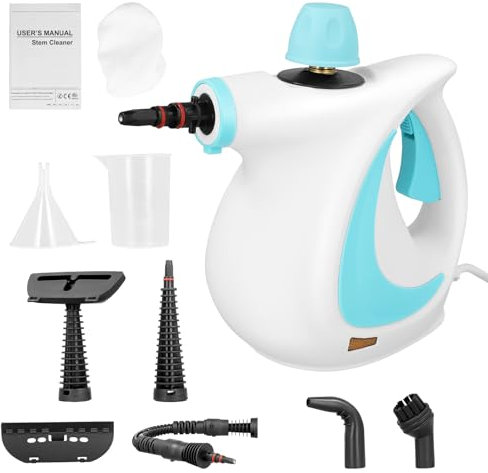 Vusddy Dampfreiniger Handgerät für Alles, 1050W Multifunktionaler Handdampfreiniger mit 9 Aufsätzen, tragbarer Steam Cleaner für Polstermöbel, Teppiche, Sofa, Boden, Fliesen, Auto, Bad, Küche