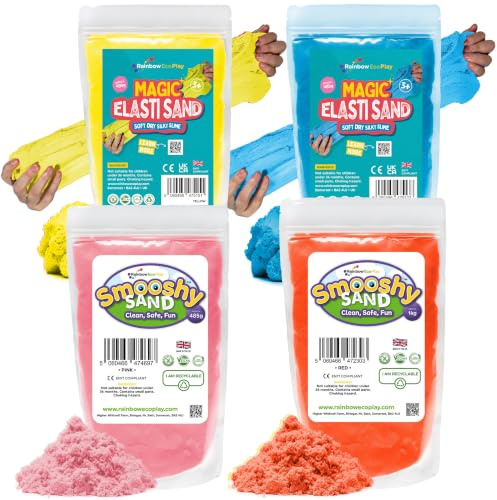 Rainbow Eco Play Magic Elasti and Smooshy Sensory Soft Sand 4 x 485g