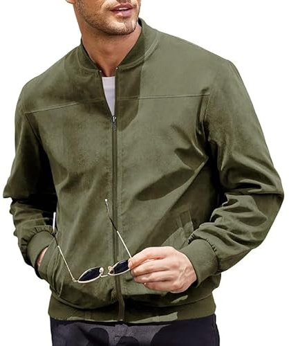 TOSHIKII Giacca Casual in camoscio Finto da Uomo Vintage Suede Varsity Giacca Leggera in camoscio Bomber Giacche