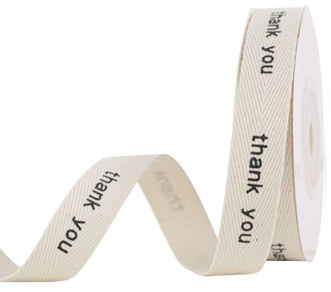 Thank You Cotton Ribbon, 5/8 x 10 Yards Cream White Ivory Cotton Herringbone Ribbons Soft Natural Webbing Tape Roll Fabric Ribbon for Home Décor Gift Wrapping DIY Crafts Birthday Wedding 