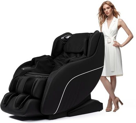 HealthRelife Massagestuhl mit Shiatsu Massagesessel Ganzkörpermassage Zero Gravity, Bluetooth, DIY Mode(Schwarz)