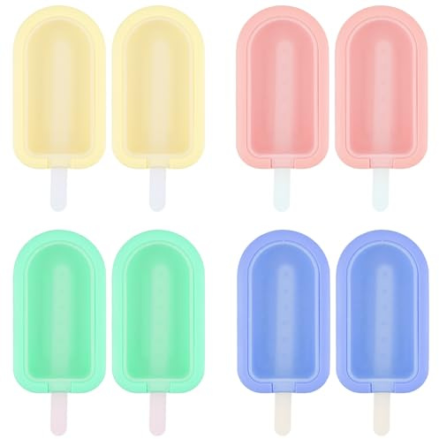 8 PCS Reusable Ice Lolly Moulds with Sticks & Lids - BPA Free Silicone Popsicle Molds for Homemade Ice Cream - Freezer Safe, Easy Clean DIY Dessert Makers for Kids & Adults