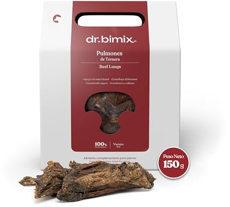 dr. bimix Pulmón de Vacuno para Perros – Chuches Naturales Crujientes | Altas en Proteína y Colágeno | Apoyo Dental, Articular y Muscular | Snack Saludable y Duradero | 150g – 1 Pack