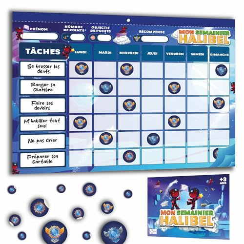 Halibel Tableau de Récompenses pour Enfants – Aide l’Enfant dans Son comportement et sa Routine – Tâches Personnalisable + de 1000 Stickers – Semainier pour 6 Mois (24 Pages)