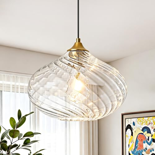 Actask Pendant Light Brass Gold 28CM Glass Ceiling Pendant Lights Fixture