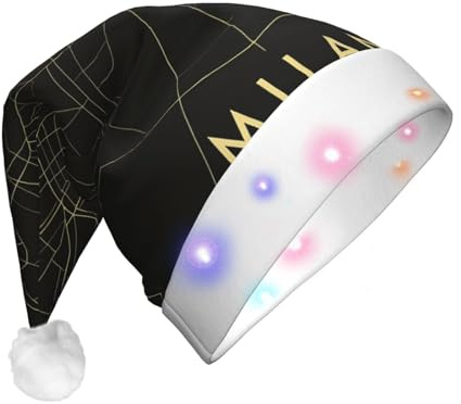 DUWAA Sombrero de Navidad iluminado con mapa de la ciudad de Milán, gorro de Papá Noel iluminado con tira de luz LED colorida para adultos