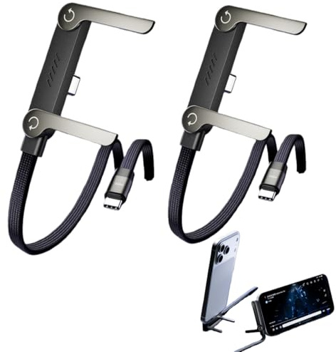 Cavo di Ricarica con Supporto 2 in 1 65W A-C, Cavo USB C Ricarica Rapida 1,5m, Caricatore Piatto per Telefono Orizzontale, Ideale per Gioco/Streaming, Compatibile con Smartphone/Tablet (C-C 2PCS)