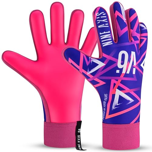 NINE AXIS Football Goalkeeper Gloves for Kids & Youth Children Soccer Goalie Gloves with Strong Grip Palms (Pink, Size 5 Suitable for 9 to 12 Years Old)