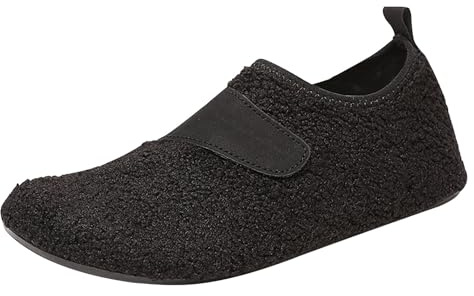Tofflor dam varmt fodrade lammskinn, inomhusskor, träningsskor, lätta, halkfria, sportskor, slip-skor, unisex, fritidsskor, tygskor, bekväma sneakers, promenadskor, gymskor, svart, 35 EU