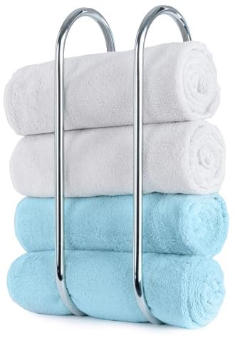 LIVIVO Wall Mounted Towel Rack – Chrome Bathroom Towel Holder Shelf with Rail – Space Saving Storage for 4–5 Towels – Sturdy Steel Construction with Screws & Wall Plugs Included