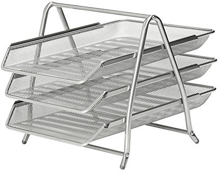 KAV Office Filing 3 tier 3 Trays Holder A4 Document Letter Paper Wire Mesh Storage Organiser (Silver)