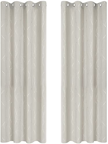 Deconovo Tende per Interni Oscuranti, Tende Salotto Moderne con Anelli con Stampa Fili e Cerchi, 140x260 CM (Larghezza x Altezza), Beige Chiaro, 2 Pannelli