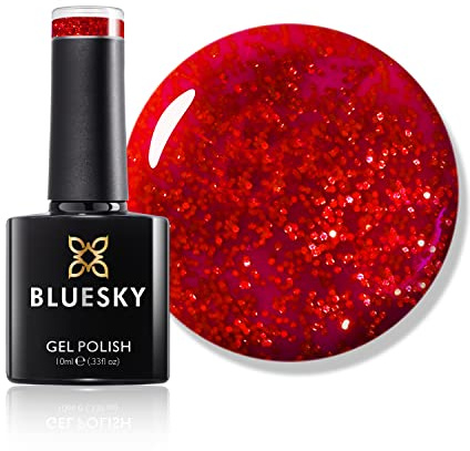Bluesky Sparkly Red Glitter - SANTA RED DREAM - UV/LED Soak Off Gel Nail Polish 10ml + 2 Diva World ® Shine Wipes for FREE