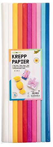 folia 82393 - Krepppapier - Sortiment Mix, 10 Rollen in verschiedenen Farben, jede Rolle ca. 50 x 200 cm, sehr elastisches und dünnes Papier, mit einer unebenen und rauen Oberfläche