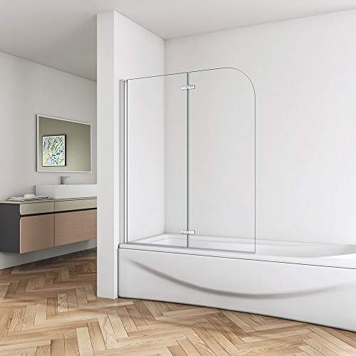 1200x1400mm Bath Shower Screen 2 Folding Bath Screen 180°Pivot Hinge Door Fold Panel 6mm Easy Clean Glass&Seal