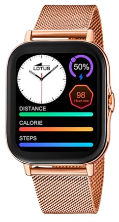 Lotus Damen Smartwatch Edelstahl Rosa - IP65 wasserdicht - Musiksteuerung, Schritt- und Kalorienzähler, Telefon, Sport, Herzfrequenz, Schlafmonitor 50045/1