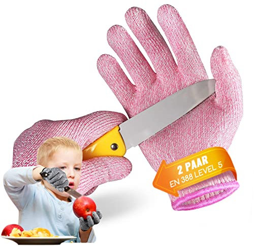Migliore Wear 2 Paar Schnitzhandschuh Kinder, Level 5 Schutz Kinder Schnittfeste handschuhe, Schnittschutz Handschuhe Kinder Schnitzmesser Arbeitshandschuhe für 3-6 Jährige, 6-9 Jährige, 9-14 Jährige