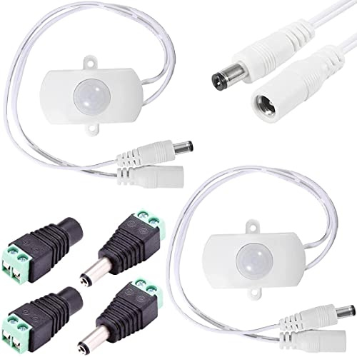 Youmile 2 pcs Mini Pir LED Motion Sensor DC 12v-24v 5A PIR Motion Activated Sensor Light Switch with Male and Female DC Power Connectors for LED Strip Light