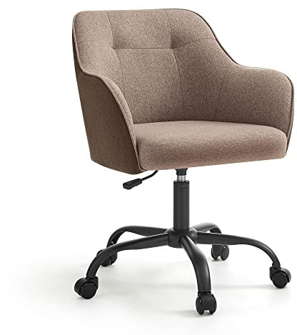 SONGMICS Silla de Estudio, Silla Giratoria, Altura Ajustable, Carga de 110 kg, Marco de Acero, Tela de Algodón-Lino Transpirable, para Estudio, Dormitorio, Marrón OBG019K01
