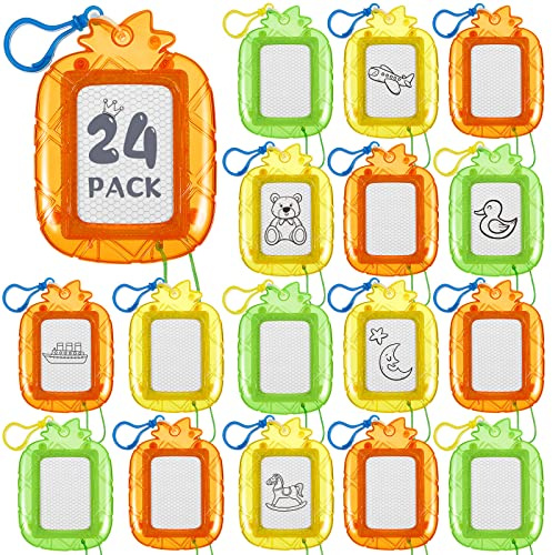 Outus 24 Pcs Mini Magnetic Drawing Boards Doodle Board for Kids Backpack Keychain Clip Drawing Board Erasable Sketch and Painting Pad for Classroom Rewards Party Favors (Pineapple)