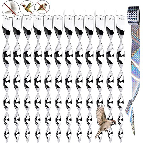 12 Piezas Varillas Reflectantes Repelentes de Pájaros + 50m Cinta Repelente de Aves,Espantapajaros,Repelente Palomas,Antipajaros,para ahuyentador de pájaros y decoración para balcón y jardín, huerto
