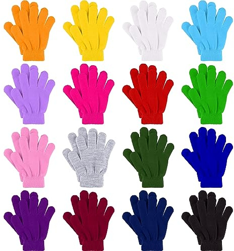 Glooarm 16 Pairs Kids Gloves Winter Boys or Girls Children's Warm Knit Magic Gloves Bulk for Winter Supplies