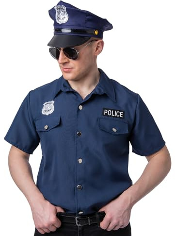 Wicked Costumes Costume de chemise de police pour homme adulte - Haut d'uniforme d'officier bleu marine pour Halloween, fêtes et événements - XL
