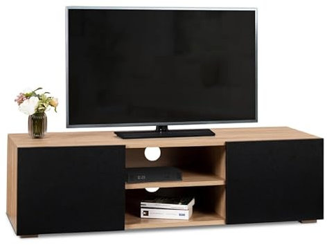 IDMarket - Mueble para TV (113 cm, puertas de madera de haya), color negro
