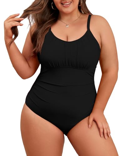 Durio Badeanzug Damen Große Größe Bauchweg Große Oberweite Einteiler Bademode Elegant Rüschen U Ausschnitt Swimsuit Schwarz 42 (Tag Size L)