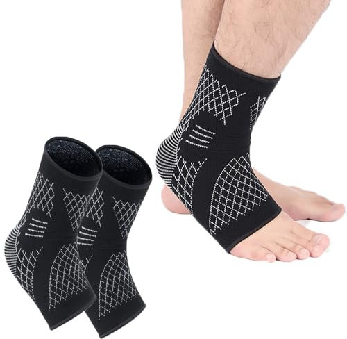 Coogime 2 Stück Sprunggelenkbandage, Bandage Fußgelenk, Kompressionssocken, plantarfasziitis Bandage, Breathable Ankle Brace, Fußbandage für Sport, Fitness, Alltag (Black, L(EU:39-42))